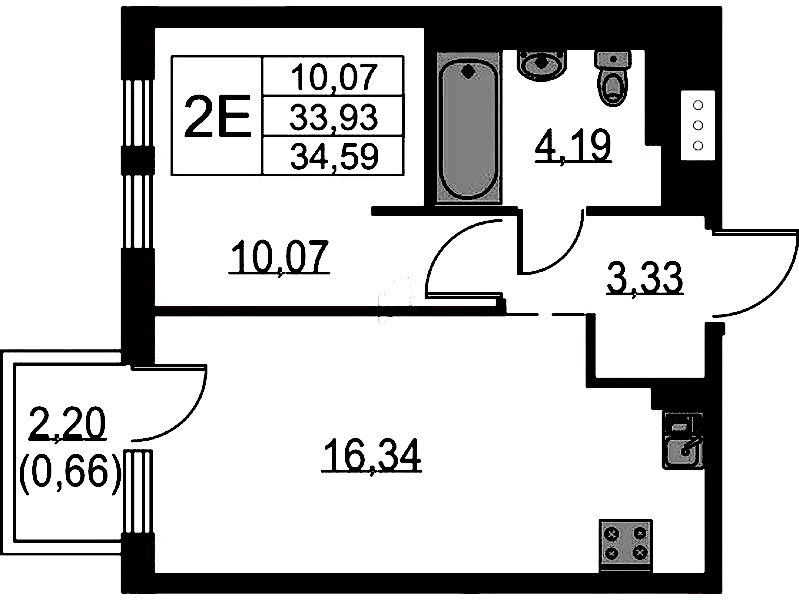 1-комнатная квартира 34.59 м², 10/15 эт., ЖК «Невская Долина»